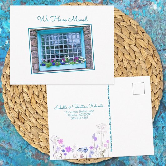 Blauw venster We hebben kleurrijke aanloopdoos gem Briefkaart