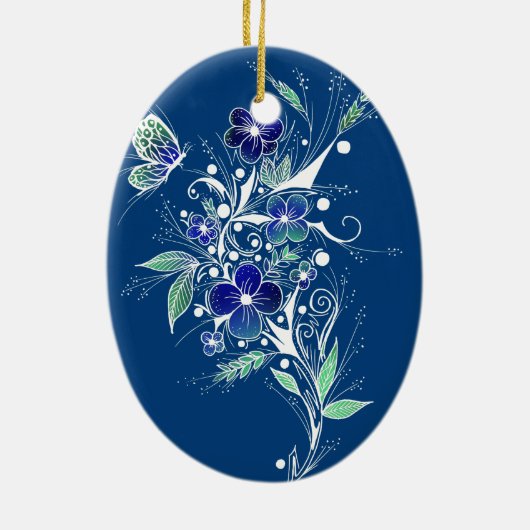Blauw ventilator Tattoo Keramisch Ornament (Achterkant)
