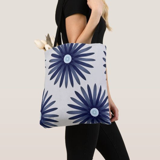 Blauw ventilatorgrafisch patroon tote bag (Dichtbij)