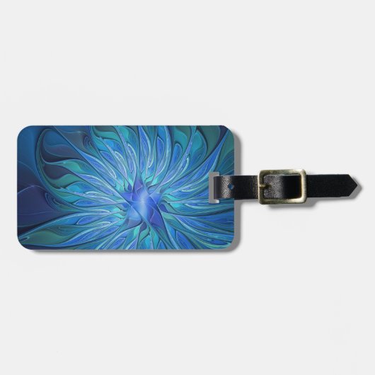 Blauw ventilatorpatroon, Abstracte fractale kunst Bagagelabel (Voorkant horizontaal)