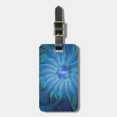 Blauw ventilatorpatroon, Abstracte fractale kunst Bagagelabel (Voorkant verticaal)