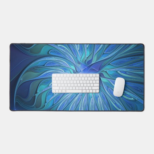 Blauw ventilatorpatroon, Abstracte fractale kunst Bureaumat (Keyboard & Muis)