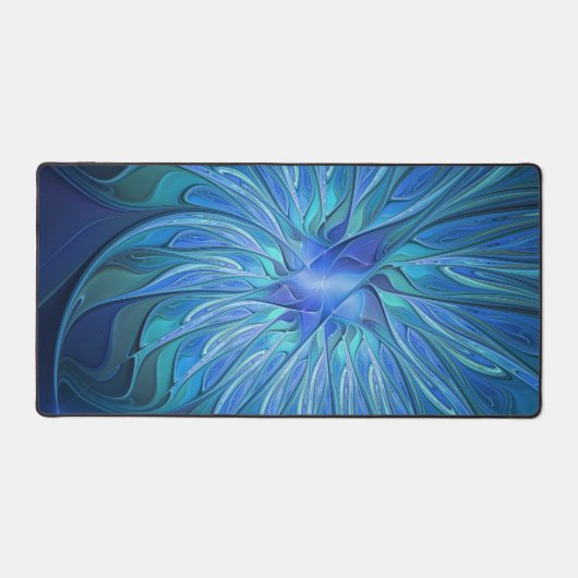 Blauw ventilatorpatroon, Abstracte fractale kunst Bureaumat (Voorkant)