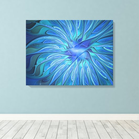 Blauw ventilatorpatroon, Abstracte fractale kunst Canvas Afdruk (Insitu (Houten vloer))
