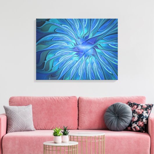 Blauw ventilatorpatroon, Abstracte fractale kunst Canvas Afdruk (Insitu (Woonkamer))