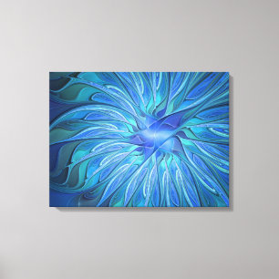 Blauw ventilatorpatroon, Abstracte fractale kunst Canvas Afdruk