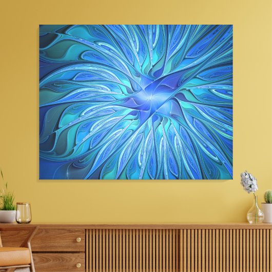 Blauw ventilatorpatroon, Abstracte fractale kunst Canvas Afdruk (Insitu (Woonkamer))