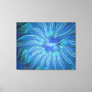 Blauw ventilatorpatroon, Abstracte fractale kunst Canvas Afdruk