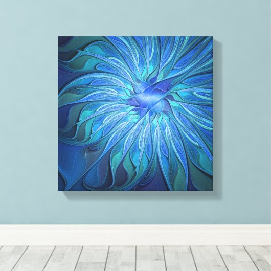 Blauw ventilatorpatroon, Abstracte fractale kunst Canvas Afdruk (Insitu (Houten vloer))