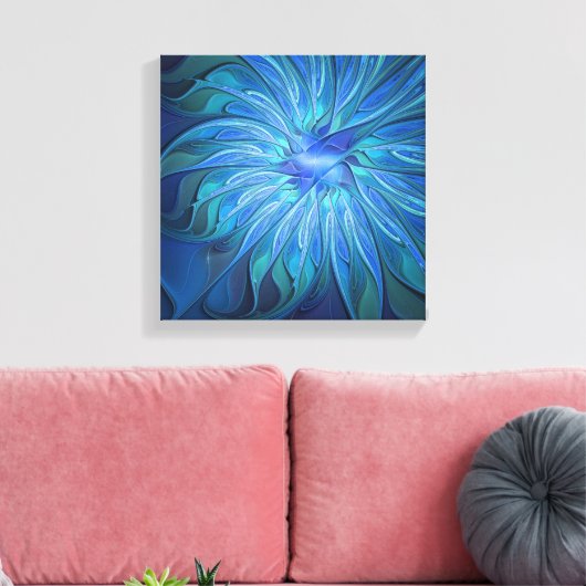 Blauw ventilatorpatroon, Abstracte fractale kunst Canvas Afdruk (Insitu (Woonkamer))