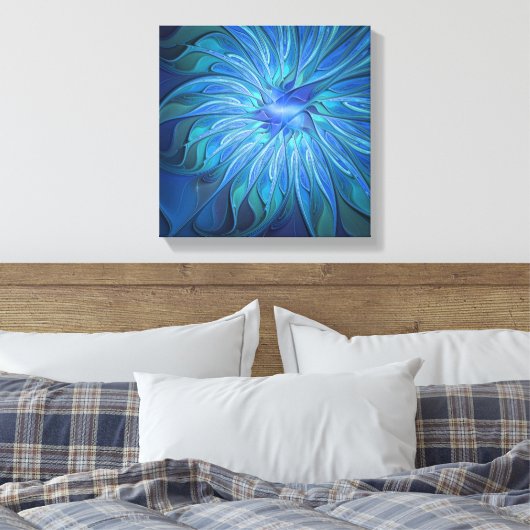 Blauw ventilatorpatroon, Abstracte fractale kunst Canvas Afdruk (Insitu (Slaapkamer))