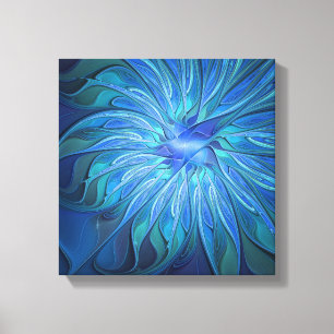 Blauw ventilatorpatroon, Abstracte fractale kunst Canvas Afdruk