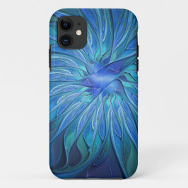 Blauw ventilatorpatroon, Abstracte fractale kunst Case-Mate iPhone Case