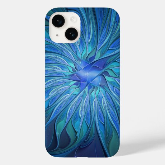 Blauw ventilatorpatroon, Abstracte fractale kunst Case-Mate iPhone Case (Achterkant)