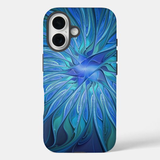 Blauw ventilatorpatroon, Abstracte fractale kunst Case-Mate iPhone Case (Achterkant)