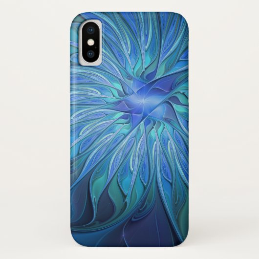 Blauw ventilatorpatroon, Abstracte fractale kunst Case-Mate iPhone Case (Achterkant)