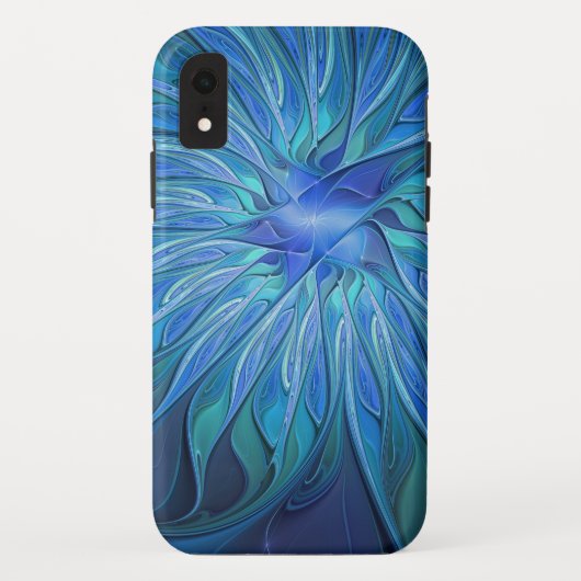 Blauw ventilatorpatroon, Abstracte fractale kunst Case-Mate iPhone Case (Achterkant)