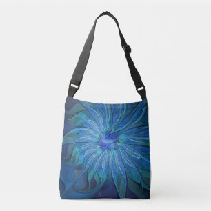 Blauw ventilatorpatroon, Abstracte fractale kunst Crossbody Tas