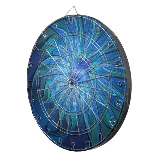 Blauw ventilatorpatroon, Abstracte fractale kunst Dartbord (Voorkant Rechts)