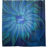 Blauw ventilatorpatroon, Abstracte fractale kunst Douchegordijn (Voorkant)