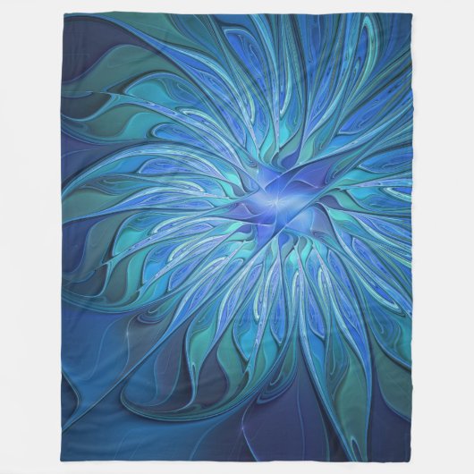 Blauw ventilatorpatroon, Abstracte fractale kunst Fleece Deken (Voorkant)