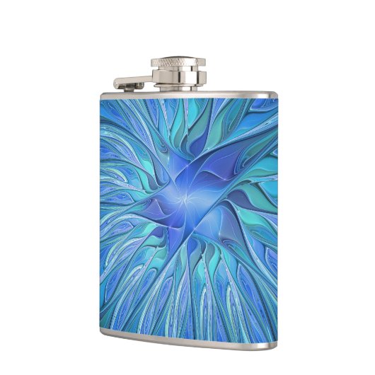 Blauw ventilatorpatroon, Abstracte fractale kunst Heupfles (Links)