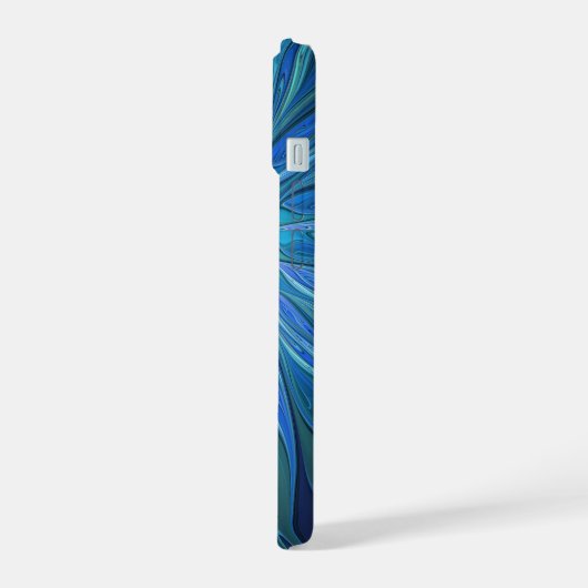 Blauw ventilatorpatroon, Abstracte fractale kunst iPhone 15 Case (Linkerkant)