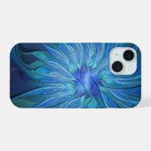 Blauw ventilatorpatroon, Abstracte fractale kunst iPhone 15 Case (Achterkant horizontaal)