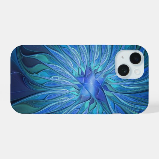 Blauw ventilatorpatroon, Abstracte fractale kunst iPhone 15 Case (Achterkant horizontaal)