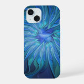 Blauw ventilatorpatroon, Abstracte fractale kunst iPhone 15 Case (Achterkant)