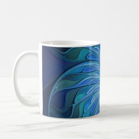 Blauw ventilatorpatroon, Abstracte fractale kunst Koffiemok (Links)