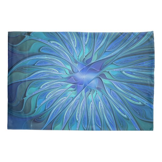 Blauw ventilatorpatroon, Abstracte fractale kunst Kussensloop (Achterkant)