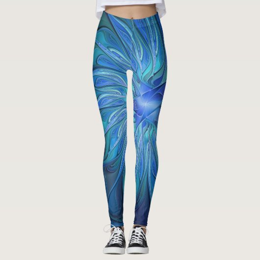 Blauw ventilatorpatroon, Abstracte fractale kunst Leggings (Voorkant)