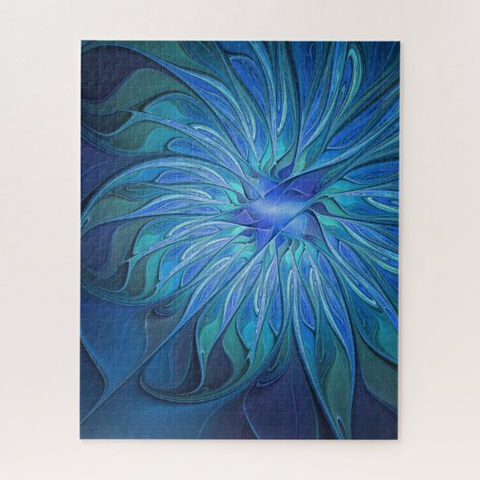 Blauw ventilatorpatroon, Abstracte fractale kunst Legpuzzel (Verticaal)