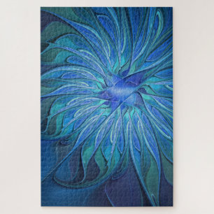 Blauw ventilatorpatroon, Abstracte fractale kunst Legpuzzel