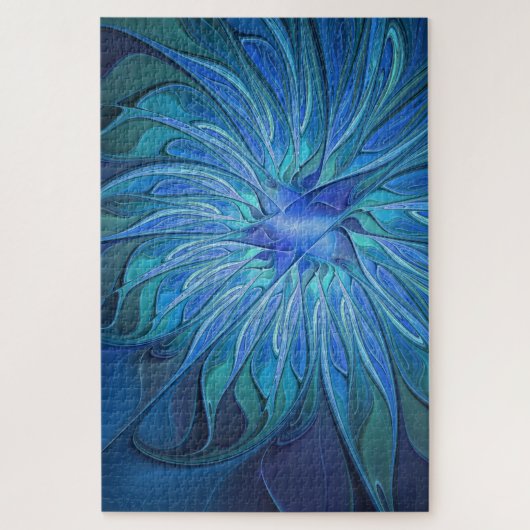Blauw ventilatorpatroon, Abstracte fractale kunst Legpuzzel (Verticaal)