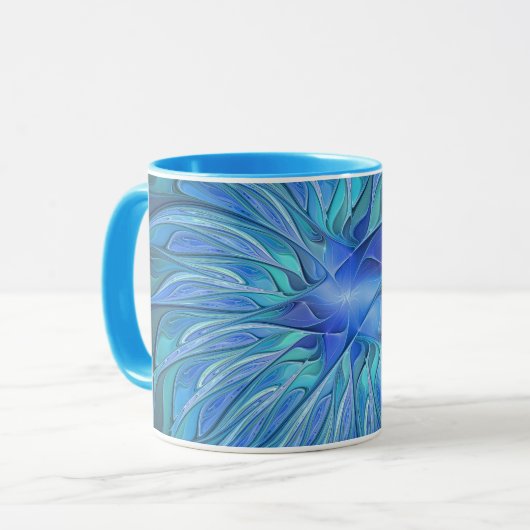 Blauw ventilatorpatroon, Abstracte fractale kunst Mok (Voorkant links)