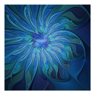 Blauw ventilatorpatroon, Abstracte fractale kunst Perfect Poster