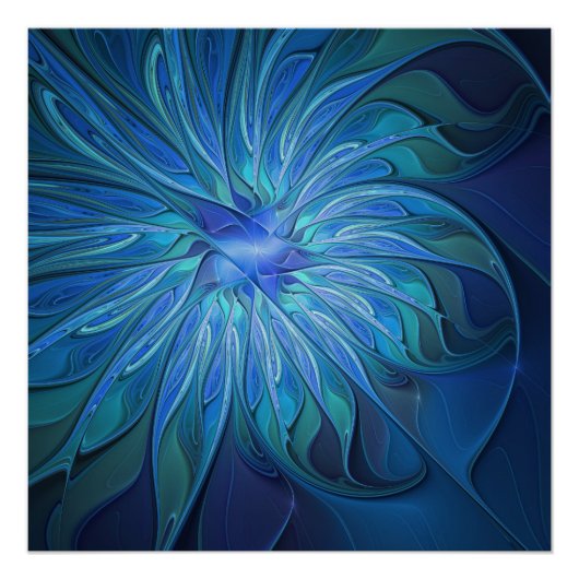 Blauw ventilatorpatroon, Abstracte fractale kunst Perfect Poster (Voorkant)
