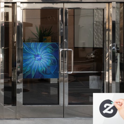 Blauw ventilatorpatroon, Abstracte fractale kunst Raamsticker (Kantoordeur)