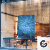 Blauw ventilatorpatroon, Abstracte fractale kunst Raamsticker (Cafe Raam)