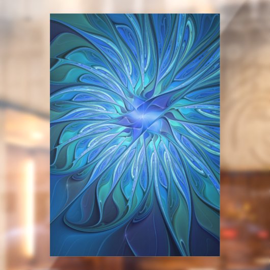 Blauw ventilatorpatroon, Abstracte fractale kunst Raamsticker (Vel 2)