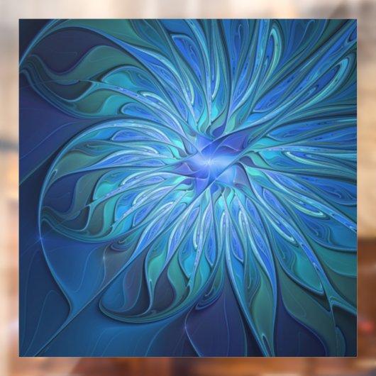 Blauw ventilatorpatroon, Abstracte fractale kunst Raamsticker (Vel 2)