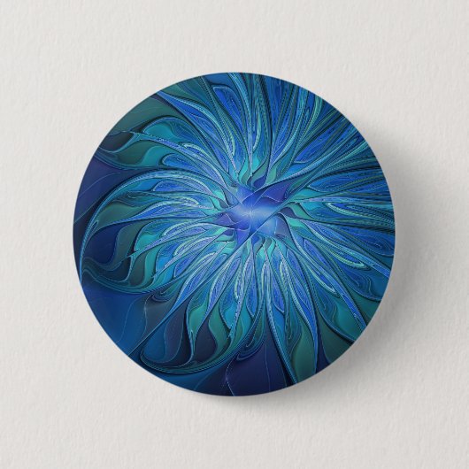 Blauw ventilatorpatroon, Abstracte fractale kunst Ronde Button 5,7 Cm (Voorkant)