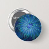 Blauw ventilatorpatroon, Abstracte fractale kunst Ronde Button 5,7 Cm (Voorkant /achterkant)
