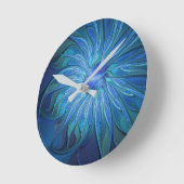 Blauw ventilatorpatroon, Abstracte fractale kunst Ronde Klok (Hoek)