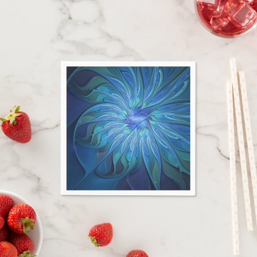 Blauw ventilatorpatroon, Abstracte fractale kunst Servet (Insitu)