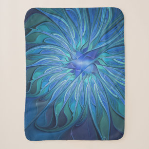 Blauw ventilatorpatroon, Abstracte fractale kunst Sherpa Deken