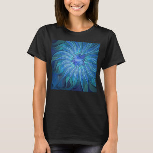 Blauw ventilatorpatroon, Abstracte fractale kunst T-shirt