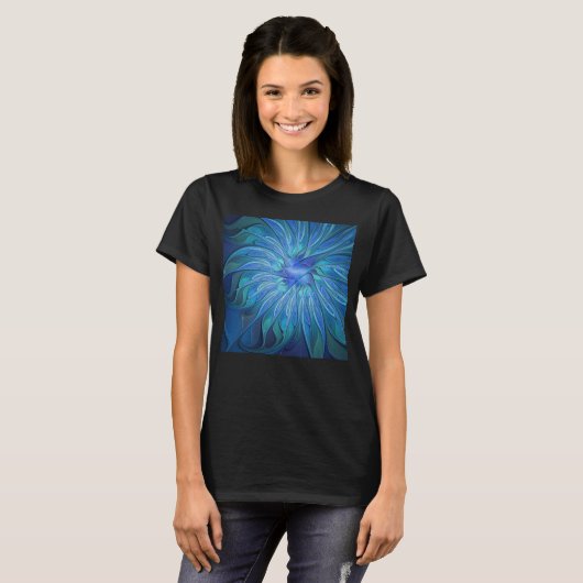 Blauw ventilatorpatroon, Abstracte fractale kunst T-shirt (Voorkant volledig)